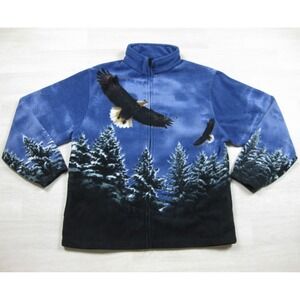 Vintage 90s Trail Crest Fleece Jacket (XL) Bald Eagle Forest‎ Nature AOP